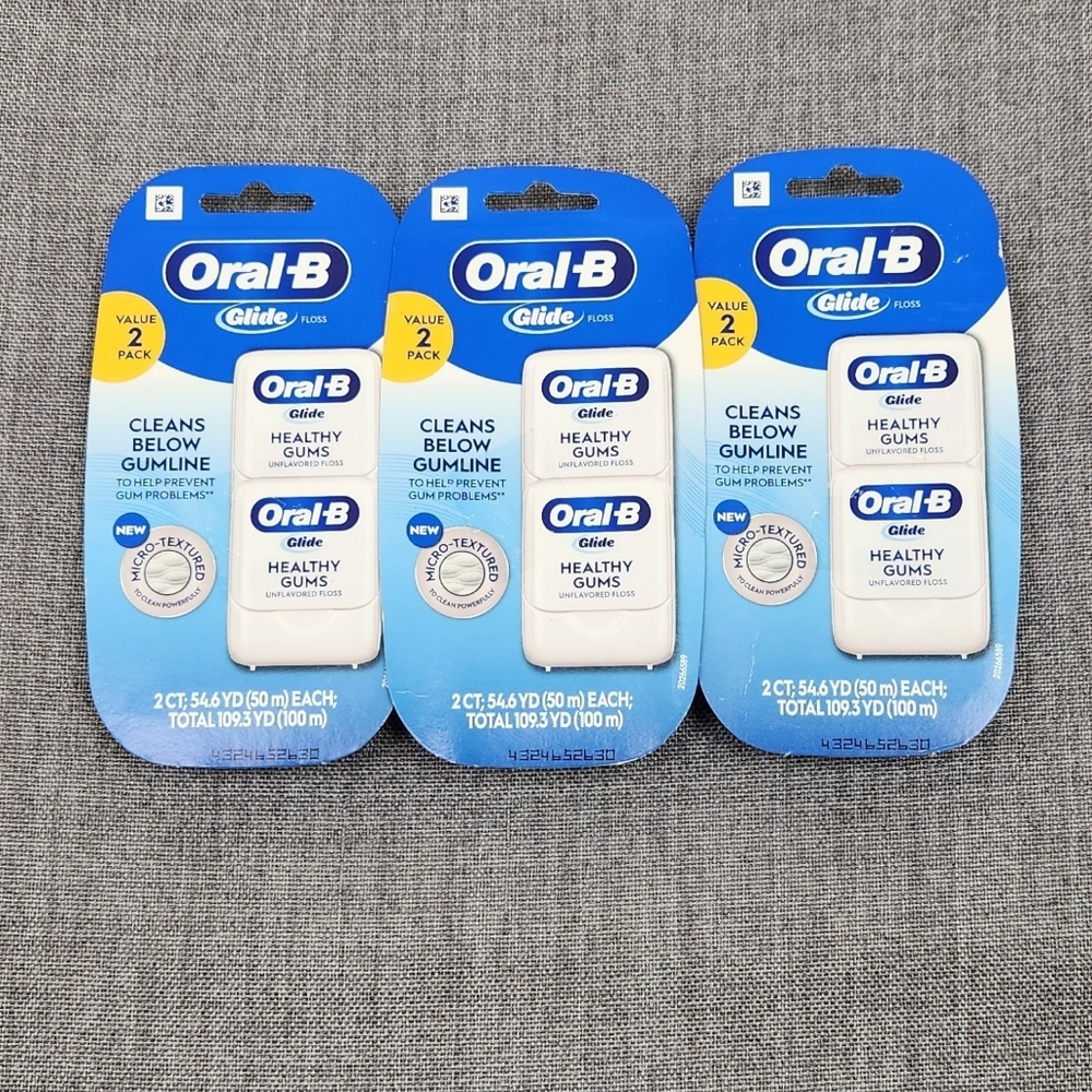 6 Pack Lot Oral-B Healthy Gums Micro-Textured Unflavored Floss 54.6 yds each.